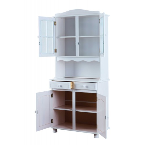 Mobile Alto 2 Ante Cassetti Bianco Credenza Vetrina da Soggiorno Cucina Rustico