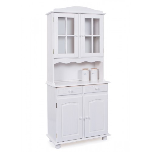 Mobile Alto 2 Ante Cassetti Bianco Credenza Vetrina da Soggiorno Cucina Rustico