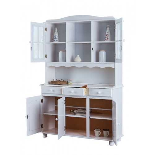 Mobile Alto 3 Ante Cassetti Bianco Credenza Vetrina da Soggiorno Cucina Rustico