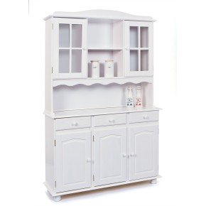 Mobile Alto 3 Ante Cassetti Bianco Credenza Vetrina da Soggiorno Cucina Rustico