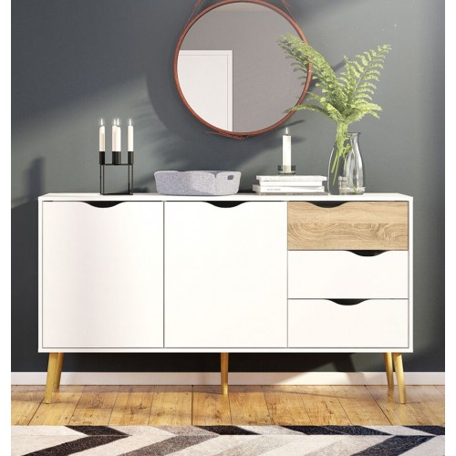 Credenza Bianca Moderna 2 Ante 3 Cassetti Rovere Mobile Madia Soggiorno Salotto