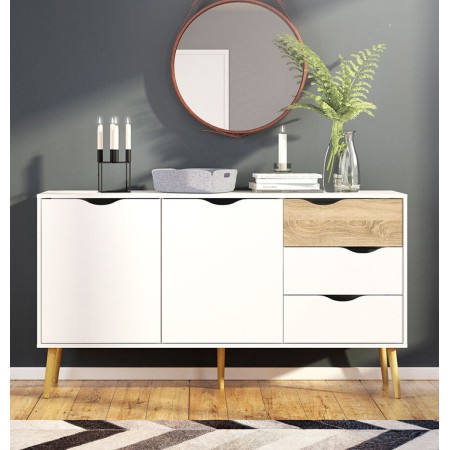Credenza Bianca Moderna 2 Ante 3 Cassetti Rovere Mobile Madia Soggiorno Salotto