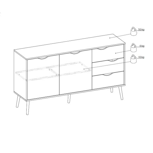 Credenza Bianca Moderna 2 Ante 3 Cassetti Rovere Mobile Madia Soggiorno Salotto