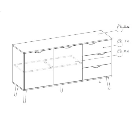 Credenza Bianca Moderna 2 Ante 3 Cassetti Rovere Mobile Madia Soggiorno Salotto