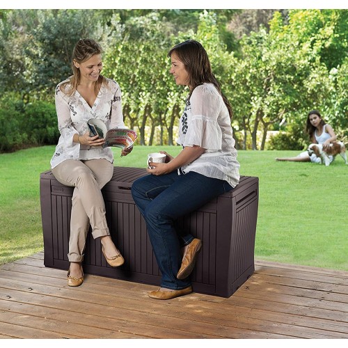 Baule Cassapanca Contenitore con Seduta Ruote Resina Giardino Plastica Esterno