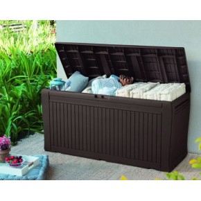 Baule Cassapanca Contenitore con Seduta Ruote Resina Giardino Plastica Esterno 2