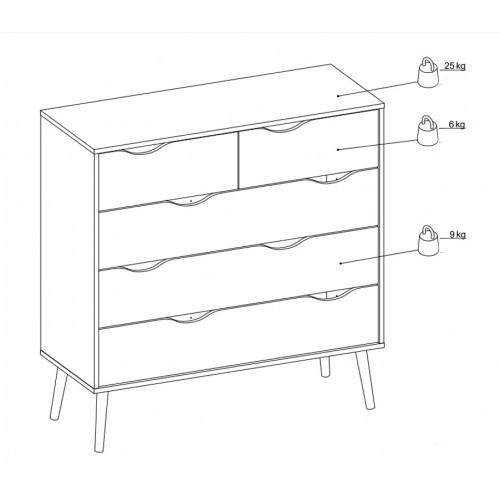 Cassettiera Como 100 Bianco Rovere 5 Cassetti Cassettone Camera Letto Cameretta
