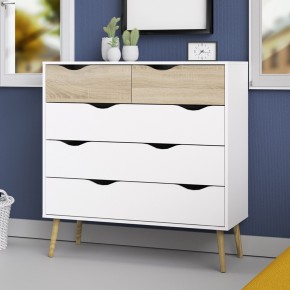 Cassettiera Como 100 Bianco Rovere 5 Cassetti Cassettone Camera Letto Cameretta