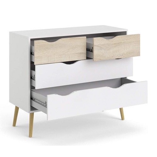 Cassettiera Como Bianco Rovere 4 Cassetti Cassettone Camera da Letto Cameretta