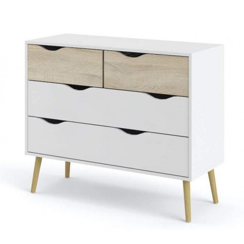 Cassettiera Como Bianco Rovere 4 Cassetti Cassettone Camera da Letto Cameretta