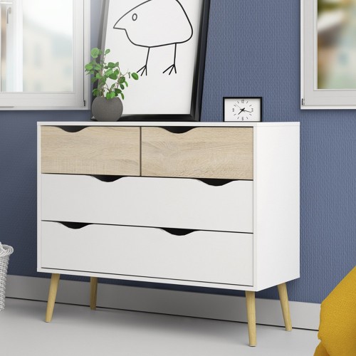Cassettiera Como Bianco Rovere 4 Cassetti Cassettone Camera da Letto Cameretta
