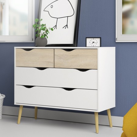 Cassettiera Como Bianco Rovere 4 Cassetti Cassettone Camera da Letto Cameretta
