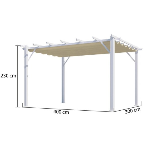 Gazebo Pergola in Alluminio 4x3 Bianca da Giardino Telo di Copertura Pergolato