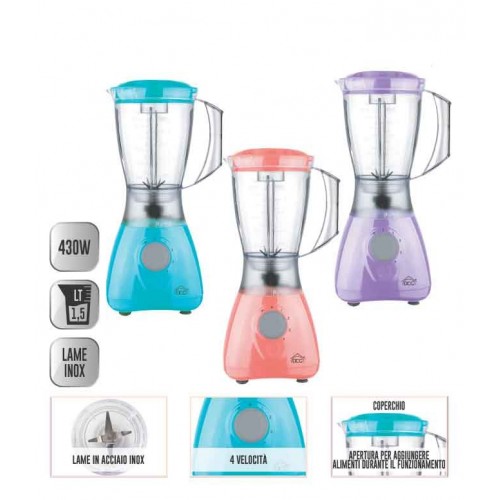 Frullatore Elettrico Bicchiere 1.5 L 430 W per Frullati Frutta Lame Tritatutto