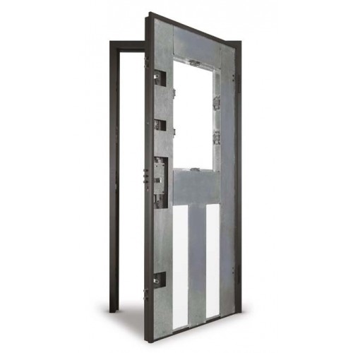 Porta Blindata Bianca Vetrata per Esterno da Ingresso Pannello Portone con Grata