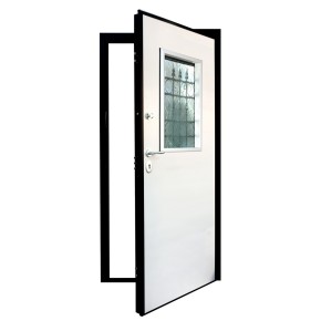 Porta Blindata Bianca Vetrata per Esterno da Ingresso Pannello Portone con Grata 2