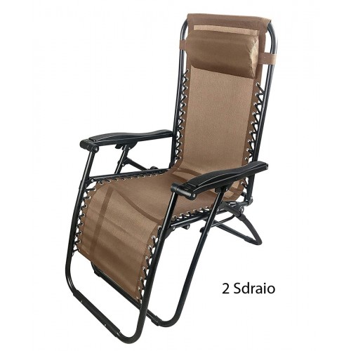 2 Sdraio Marrone Basculante Reclinabile da Giardino Esterno Poltrona Poggiapiedi