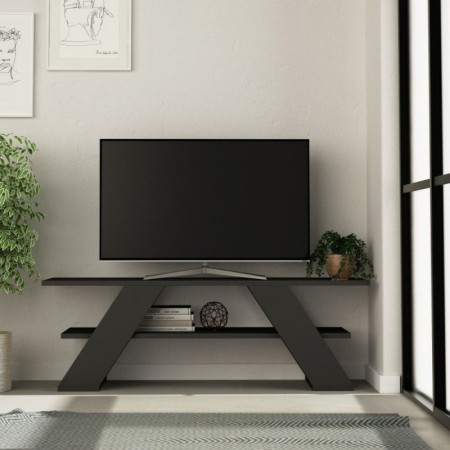 Mobile da Salotto Porta TV Basso in Legno Antracite con Ripiani Salvaspazio Sala