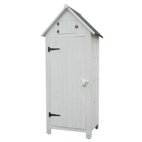 Casetta Armadio in Legno Bianco Ripiani Terrazzo Ripostiglio Giardino Attrezzi