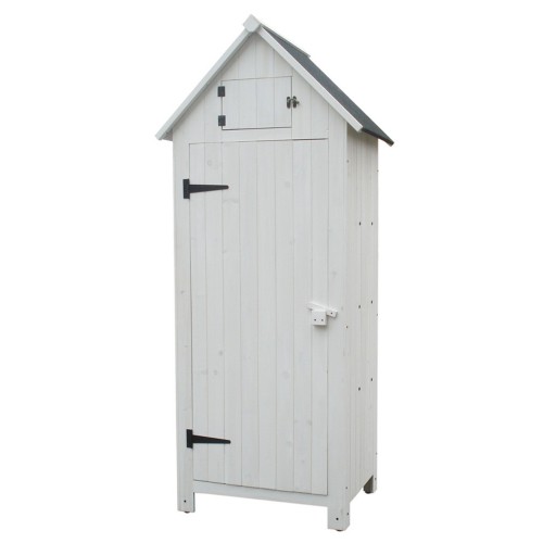 Casetta Armadio in Legno Bianco Ripiani Terrazzo Ripostiglio Giardino Attrezzi