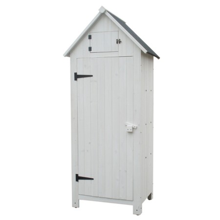 Casetta Armadio in Legno Bianco Ripiani Terrazzo Ripostiglio Giardino Attrezzi