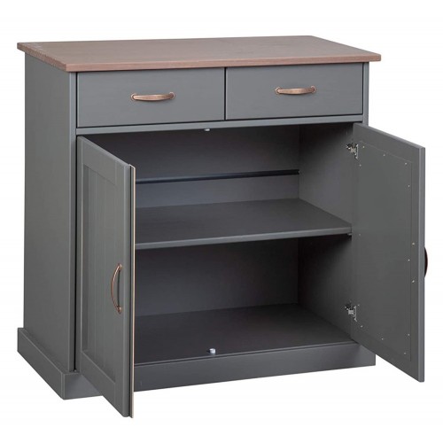Mobile Grigio a 2 Ante 2 Cassetti Credenza in Legno Dispensa Soggiorno Cucina