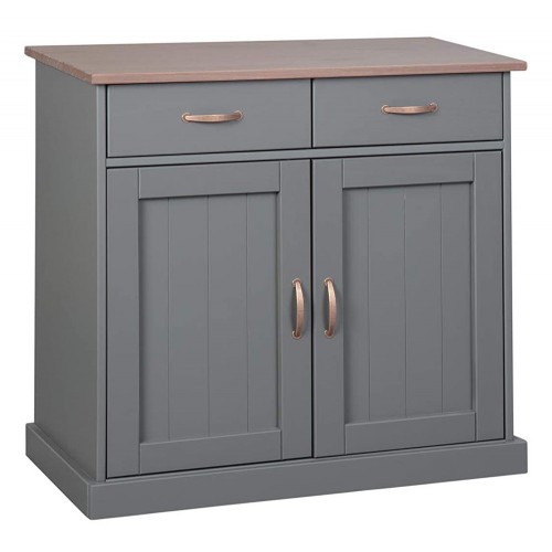 Mobile Grigio a 2 Ante 2 Cassetti Credenza in Legno Dispensa Soggiorno Cucina