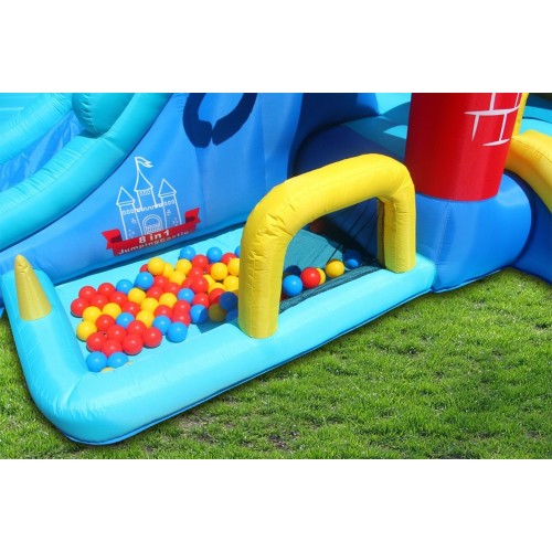 Castello Gonfiabile per Bambini Saltarello 2 Scivoli Vasca Palline Motore Aria