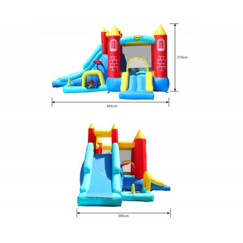 Castello Gonfiabile per Bambini Saltarello 2 Scivoli Vasca Palline Motore Aria