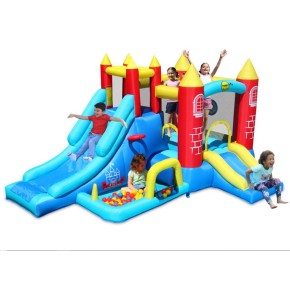 Castello Gonfiabile per Bambini Saltarello 2 Scivoli Vasca Palline Motore Aria