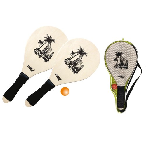 Set Beach Tennis 2 Racchette in legno 12 mm con Pallina Spiaggia Racchettoni