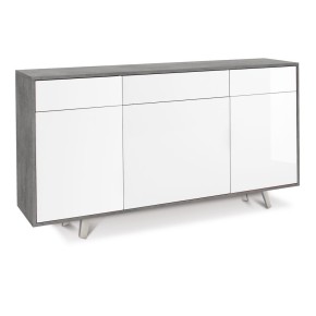 Mobile Madia 3 Ante 3 Cassetti Bianco Lucido Grigio da Soggiorno Credenza Slim
