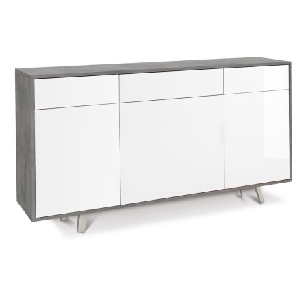 Mobile Madia 3 Ante 3 Cassetti Bianco Lucido Grigio da Soggiorno Credenza Slim