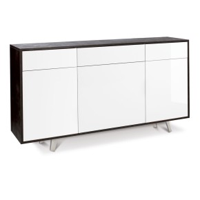 Mobile Madia 3 Ante 3 Cassetti Bianco Lucido Ossido Nero Soggiorno Credenza Slim