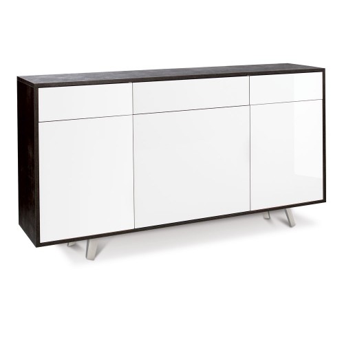 Mobile Madia 3 Ante 3 Cassetti Bianco Lucido Ossido Nero Soggiorno Credenza Slim