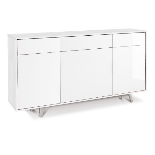 Credenza Madia 3 Ante 3 Cassetti Bianco Lucido Ossido da Soggiorno Mobile Slim
