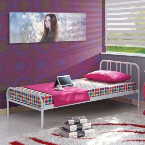 Struttura Letto Singolo 90x190 Rete a Doghe in Metallo per Cameretta dei Bambini