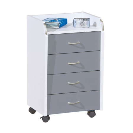 Cassettiera 4 Cassetti Bianco Grigio Ruote Scrivania Comodino Ufficio Cameretta