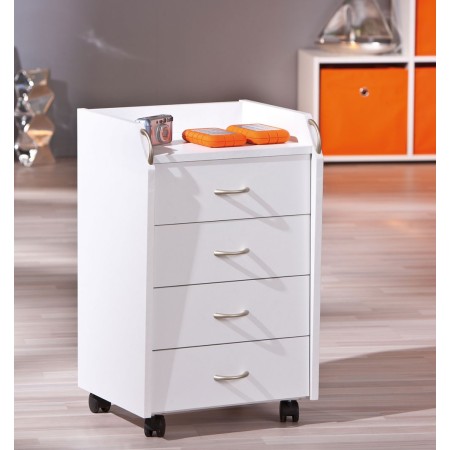 Cassettiera 4 Cassetti Bianco con Ruote da Scrivania Comodino Ufficio Cameretta