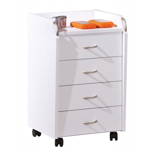 Cassettiera 4 Cassetti Bianco con Ruote da Scrivania Comodino Ufficio Cameretta