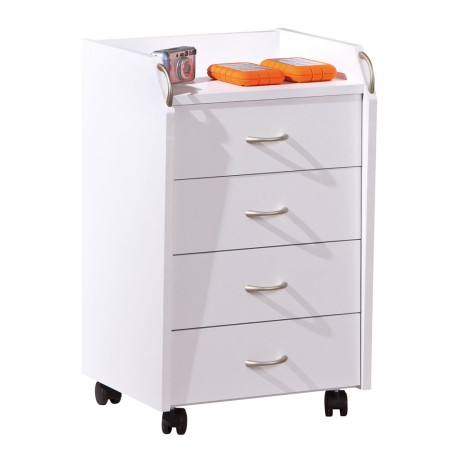 Cassettiera 4 Cassetti Bianco con Ruote da Scrivania Comodino Ufficio Cameretta