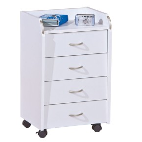 Cassettiera 4 Cassetti Bianco con Ruote da Scrivania Comodino Ufficio Cameretta