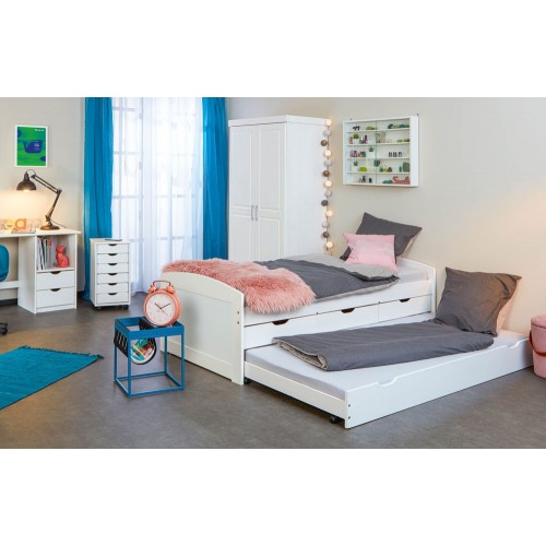 Divano Letto Bianco Letti Singoli a Doghe 90x200 Cassetti Contenitore Estraibile