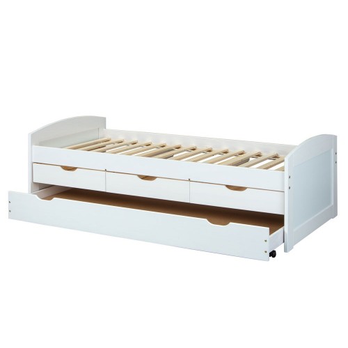 Divano Letto Bianco Letti Singoli a Doghe 90x200 Cassetti Contenitore Estraibile