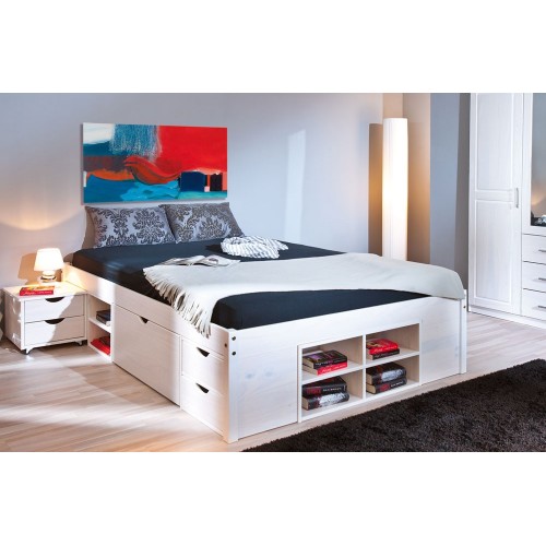 Letto alla Francese 140x200 Bianco Rete a Doghe con Cassetti una piazza e mezzo