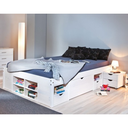 Letto alla Francese 140x200 Bianco Rete a Doghe con Cassetti una piazza e mezzo