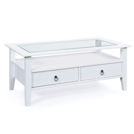 Tavolino in Vetro da Caffe 115x60 Bianco Tavolo Legno Divano da Soggiorno Divano