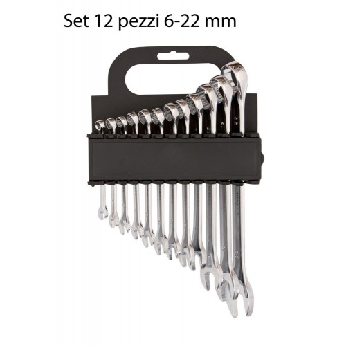 Set 12 Chiavi Inglesi Combinate 6 22 mm a Forchetta Acciaio Fisse Meccanico