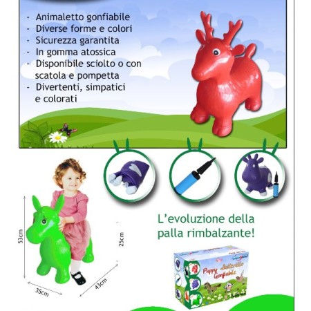 Puppy Animaletti Cavalcabili Gonfiabili Gomma Saltarello Giochi Bimbi Max 35kg