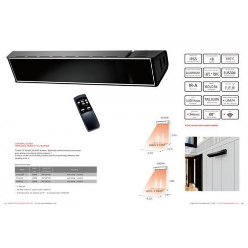 Stufa da Parete con Telecomando Soffitto Vetroceramica 2000w con Timer Alogena